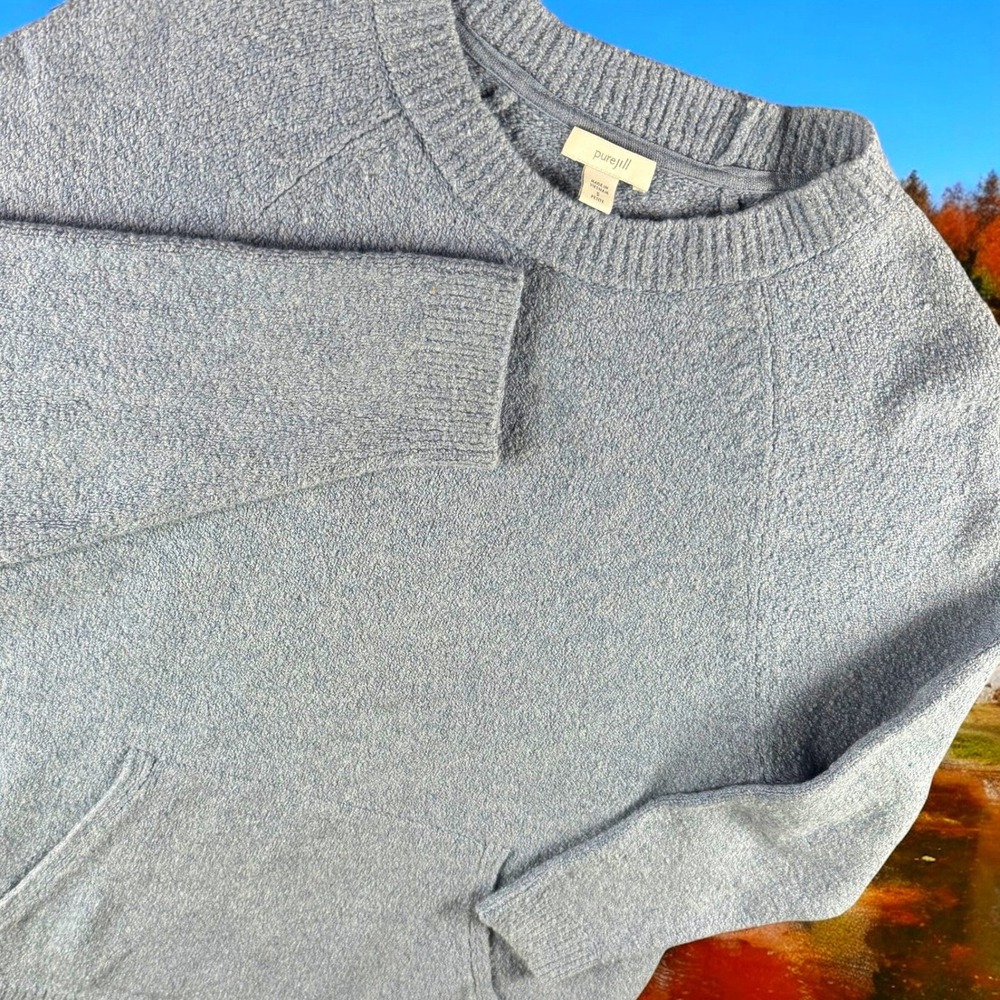 Pure Jill Sweater Women S Petite Wool Blue Textured Blend Crew Nylon‎ Pullover